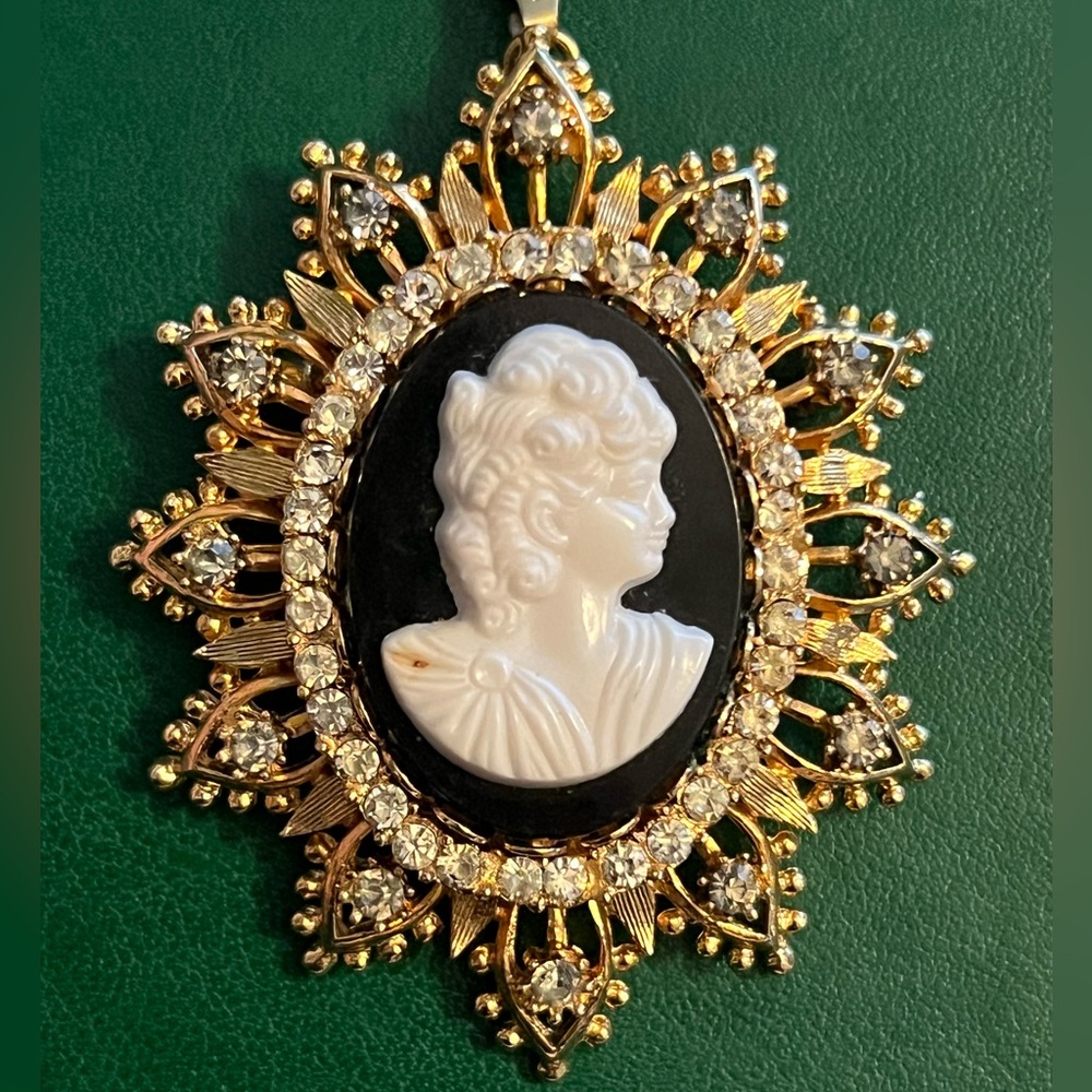 Elegant Gold and Black François Cameo Brooch & Pendant